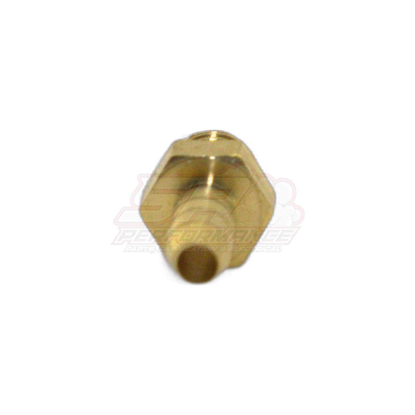 M6 x 1.0 male metric brass barb fitting angled view showing hexagonal body and 4mm barb end