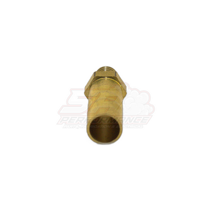 M6 x 1.0 male metric to 8mm barb brass fitting angled view showing hexagonal nut section and hollow barb end