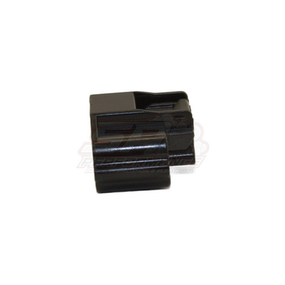 Black 6-pin connector housing angled view showing rectangular socket openings and ribbed locking tabs for Nissan AFM Hitachi sensors