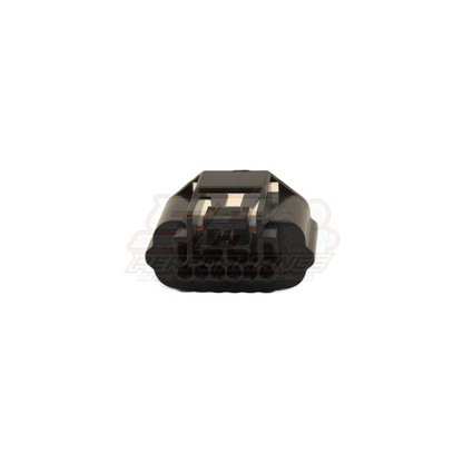 Black 6-pin Nissan Hitachi AFM connector housing front view showing terminal cavities and locking tab