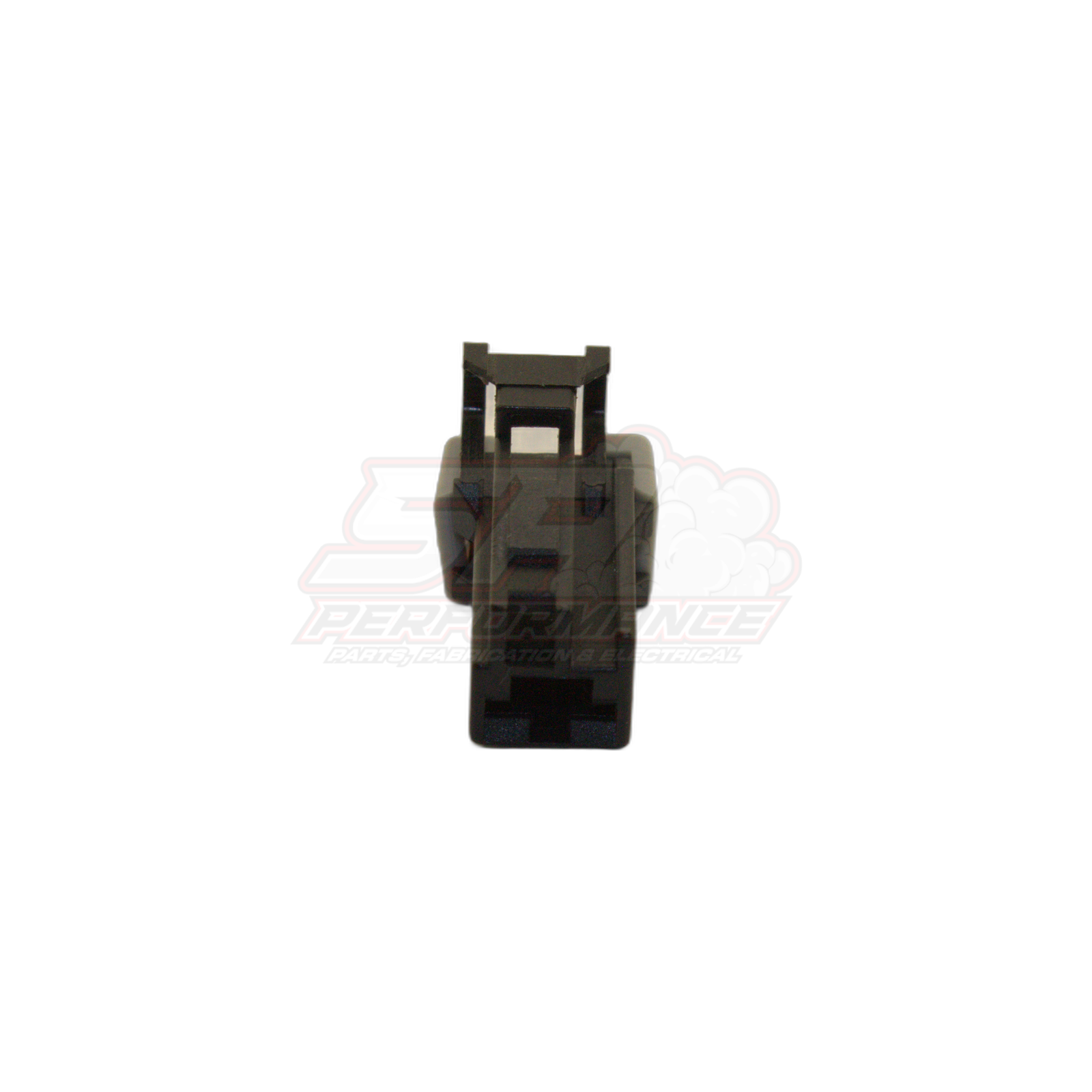 Front view of black 1-pin Nissan oil pressure switch connector housing with terminal clip visible