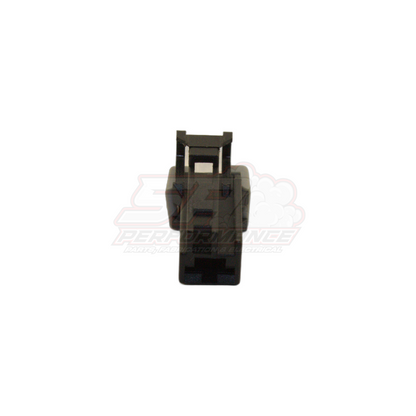 Front view of black 1-pin Nissan oil pressure switch connector housing with terminal clip visible