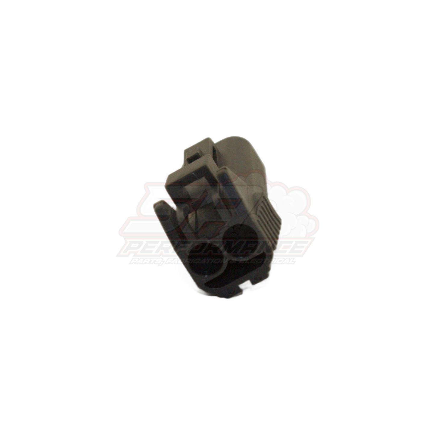 Black 2-pin grey Nissan VSS connector housing shown at angled perspective with visible locking tab and ribbed strain relief