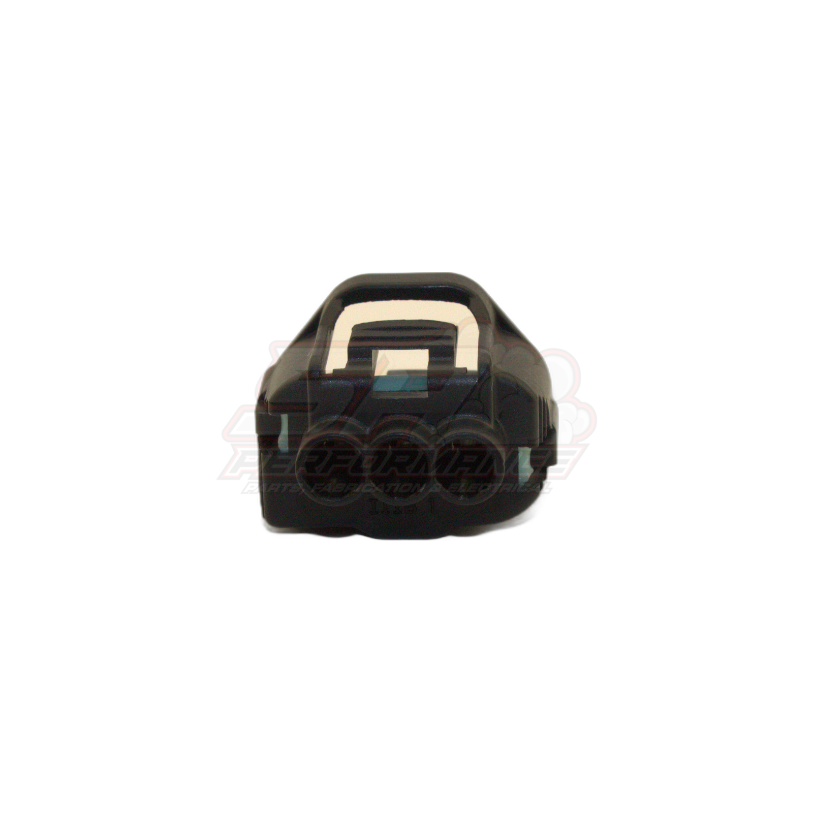Black 3-pin Toyota Mazda TPS throttle position sensor connector rear view showing wire channels and locking tab