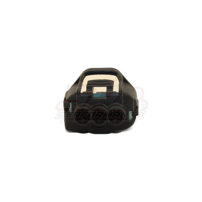 Black 3-pin Toyota Mazda TPS throttle position sensor connector rear view showing wire channels and locking tab